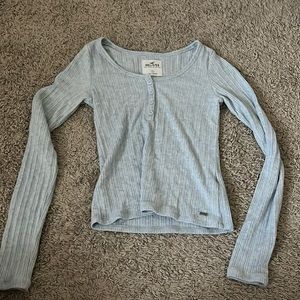 blue ribbed long sleeve hollister top y2k